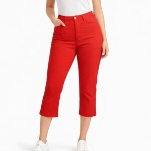 Bill Blass Super High Rise Red Stretch Twill Capris Size 8